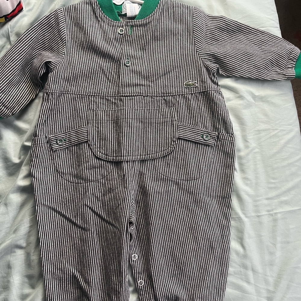 Striped Kids Overalls with Green Accents